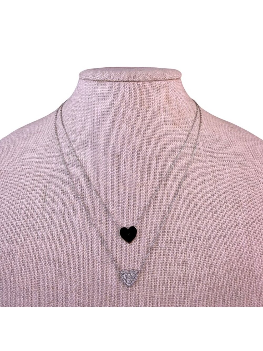 Tabitha Webb Sterling Silver Womens Double Heart Set Necklace W/ Cubic Zirconia